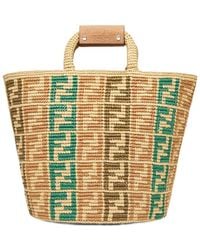Fendi - Ff Embroidered Raffia Tote Bag - Lyst