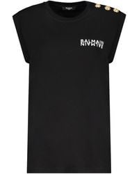 Balmain - Logo Detailed Sleeveless Tank Top - Lyst