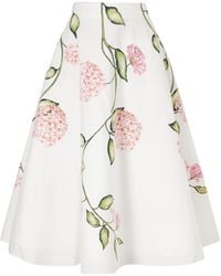 Oscar de la Renta - Porcelain Floral-Print Stretch Cotton-Poplin Midi Skirt - Lyst