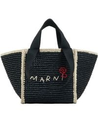 Marni - Logo Embroidered Woven Top Handle Tote Bag - Lyst