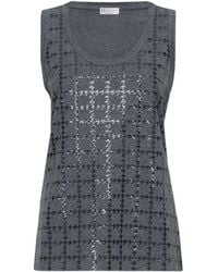 Brunello Cucinelli - Cotton Jersey Top With Dazzling Windowpane Embroidery - Lyst