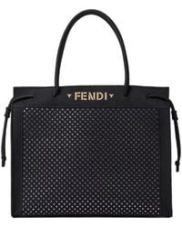 Fendi - Magic Shopper Large Embroidered Fabric Shopper With Mirrors - Lyst