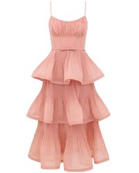 Zimmermann Harmony Tiered Midi Dress - Women's - Recycled Polyester/elastane/linen/flax/silk in Yellow | Lyst Zimmermann Harmony Tiered Midi Dress - Women's - Recycled Polyester/elastane/linen/flax/silk in Yellow | Lyst