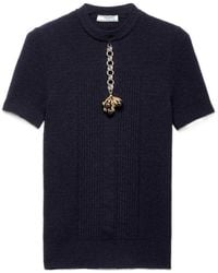 Prada - Short-Sleeved Wool Sweater With Pendant - Lyst