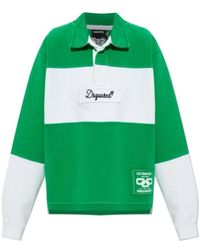 DSquared² - Logo Embroidered Stripe Collared Sweatshirt - Lyst