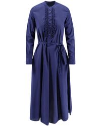 Aspesi - Ruffled Yoke Midi Dress - Lyst