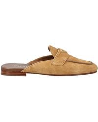 Prada - Logo Plaque Almond Toe Mules - Lyst