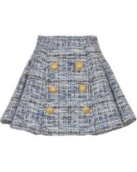Balmain - Tweed Skirt With Pleats - Lyst