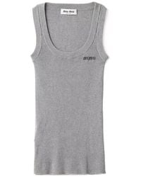 Miu Miu - Scoop-Neck Rib Knit Cotton Tank Top - Lyst
