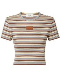 Fendi - Striped Logo-Patch T-Shirt - Lyst
