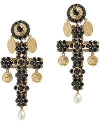 Dolce & Gabbana - 18Kt Cross Sapphires And Pearl Clip-On Earrings - Lyst