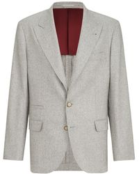 Brunello Cucinelli - Silk And Cashmere Cavalry Tweed Deconstructed Blazer With Large Peak Lapels - Lyst