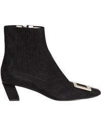 Roger Vivier - Belle Vivier Suede And Metal Buckle Chelsea Booties - Lyst