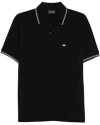 Emporio Armani - Logo Embroidered Striped-Trim Polo Shirt - Lyst