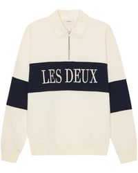 Les Deux - Logo-Embroidered Zip-Neck Sweatshirt - Lyst