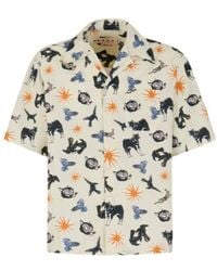 Marni - Off- Poplin Bowling Shirt With Wolves, Ravens And Doves Print - Lyst