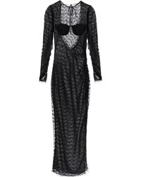 Alessandra Rich - Semi-Sheer Lace Long Gown - Lyst