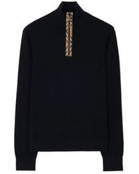 Burberry - Check Trim Wool Half-Zip Sweater - Lyst