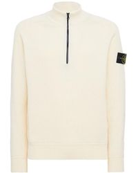 Stone Island - Logo Cotton Half Zip Knit Sweater - Lyst