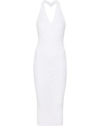Balmain - V-Neck Halterneck Midi Dress - Lyst