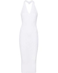 Balmain - V-Neck Halterneck Midi Dress - Lyst