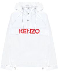 KENZO - Logo Printed Drawstring Hoodie - Lyst