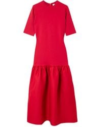 TOTEME - Twinflower Gathered Ribbed-Knit And Wool And Silk-Blend Crepe Midi Dress - Lyst