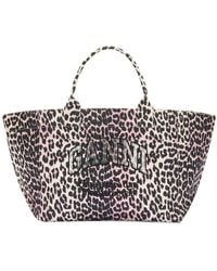 Ganni - Leopard Printed Sequinned Xxl Tote Bag - Lyst