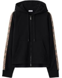 Burberry - Check Trim Zip-Up Hoodie - Lyst