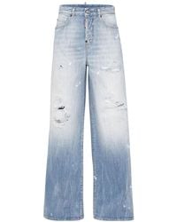 DSquared² - Logo-Patch Distressed Wide-Leg Jeans - Lyst