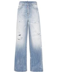 DSquared² - Logo-Patch Distressed Wide-Leg Jeans - Lyst