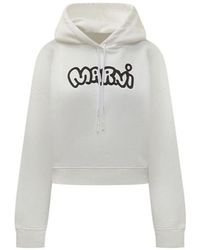 Marni - Logo Printed Drawstring Hoodie - Lyst