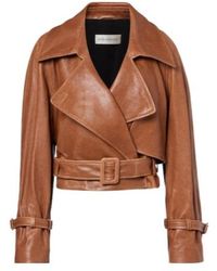 Nour Hammour - Hatti Cropped Leather Biker Jacket - Lyst