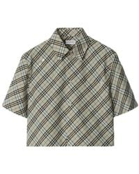 Burberry - Short Sleeved Checked Cropped Shirt - Lyst