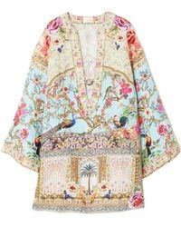 CAMILLA - Crystal-Embellished Printed Linen Kaftan - Lyst