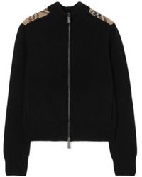 Burberry - Check Patch Zip-Up Cardigan - Lyst