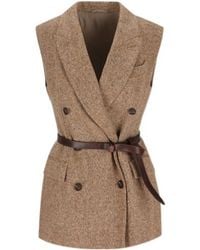 Brunello Cucinelli - Double-Breasted Belt Vest - Lyst
