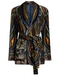 Etro - Velvet Jacket With Belt And Paisley Motif - Lyst