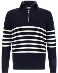 Brunello Cucinelli - Half-Zip English Rib Striped Jumper - Lyst