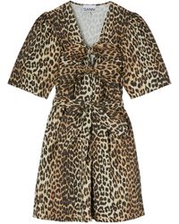 Ganni - Animal-Print Tie-Front Dress - Lyst