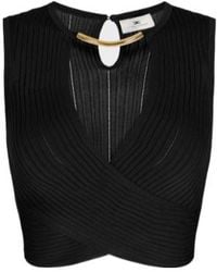 Elisabetta Franchi - V-Neck Sleeveless Knitted Top - Lyst
