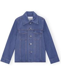 Ganni - Stripe Overdyed Denim Jacket - Lyst