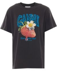 Ganni - Oversized Strawberry Graphic T-Shirt - Lyst