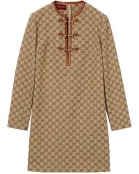 Gucci - Monogrammed Long-Sleeve Mini Dress - Lyst