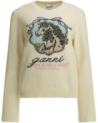 Ganni - Horses Jacquard Knitted Sweater - Lyst
