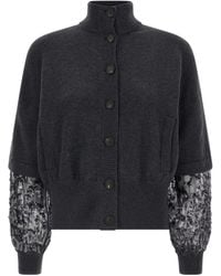 Brunello Cucinelli - Sequin-Sleeve Cashmere Cardigan - Lyst