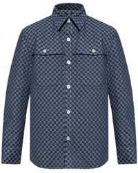 Balmain - Monogram Jacquard Curved Hem Denim Shirt - Lyst