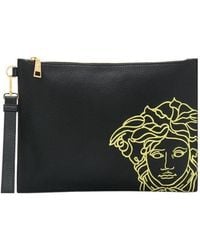 Versace - Embroidered-Medusa Leather Clutch Bag - Lyst