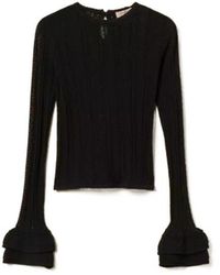 Twinset - Open-Knit Flounce-Sleeve Sweater - Lyst
