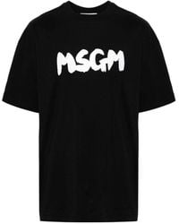 MSGM - Logo Printed Crewneck T-Shirt - Lyst